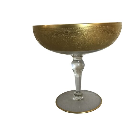 Vintage Etched Gold Leaf Martini Glass With Etched Design 6 In - Picture 5 of 7